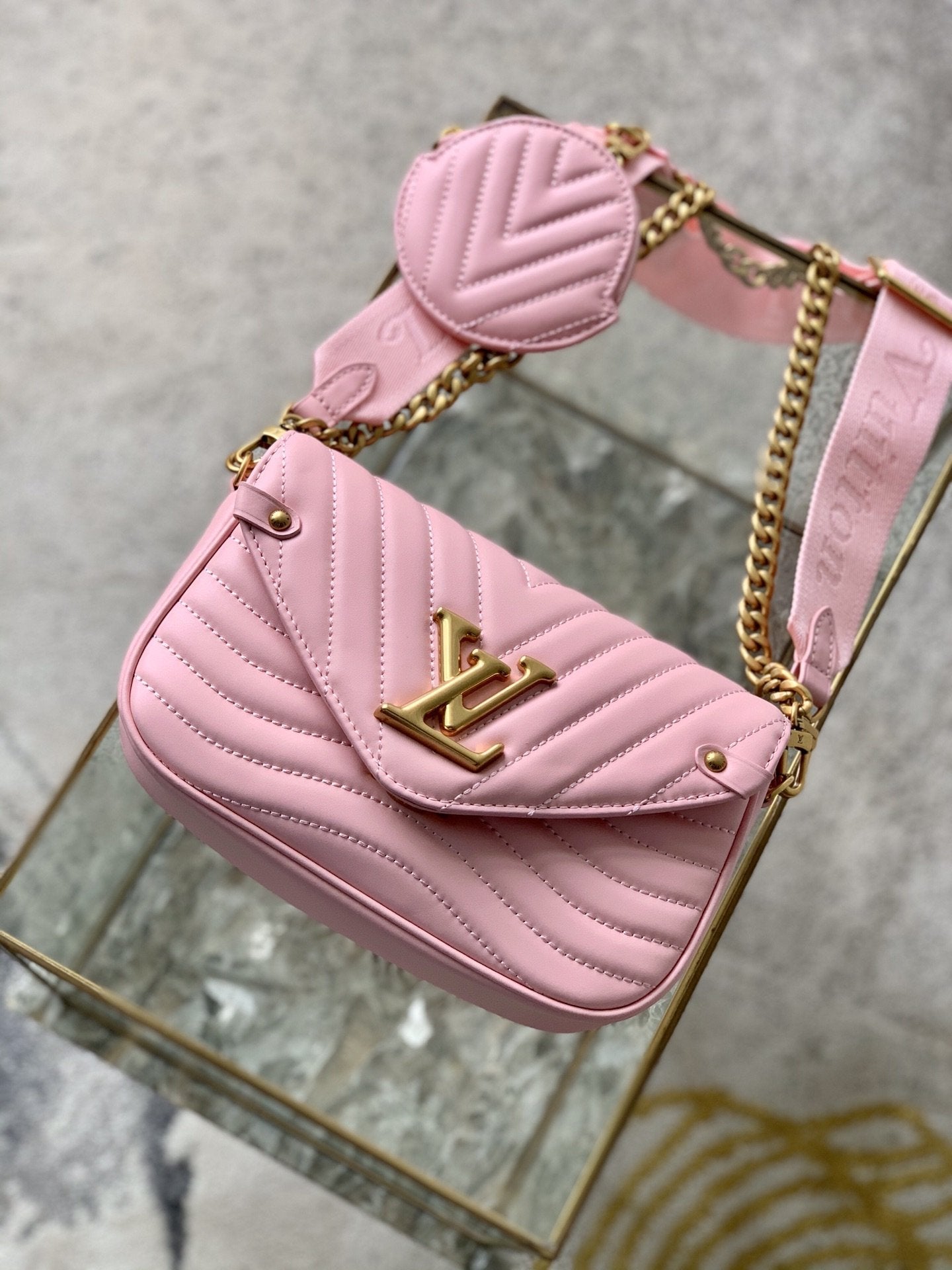 MULTI-POCHETTE PINK CALFKIN 19CM CROSS BODY BAG