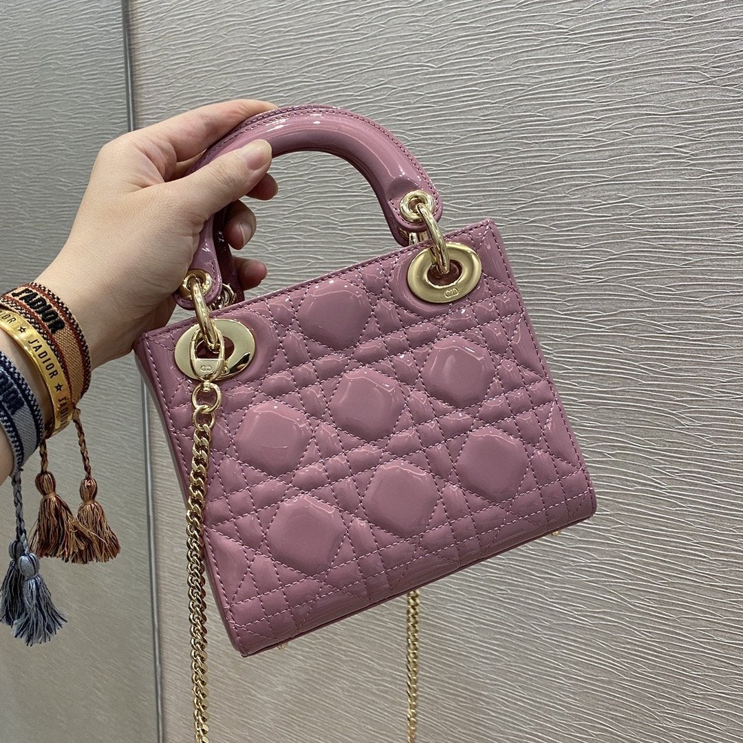 MINI LADY BAG 17 PINK PATENT CALFSKIN