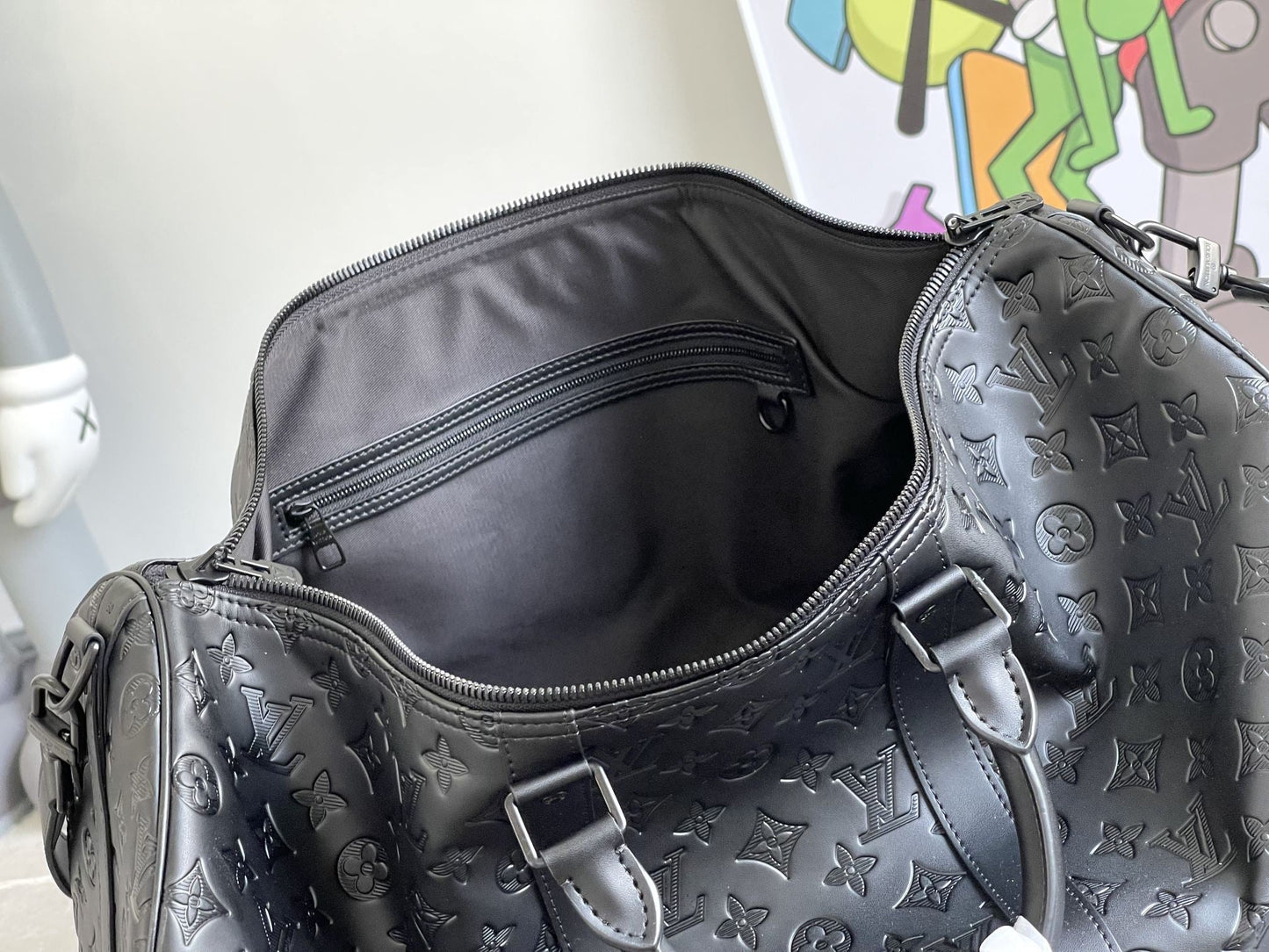 KEEPALL 50 BANDOULIERE BLACK EMPREINTE LEATHER