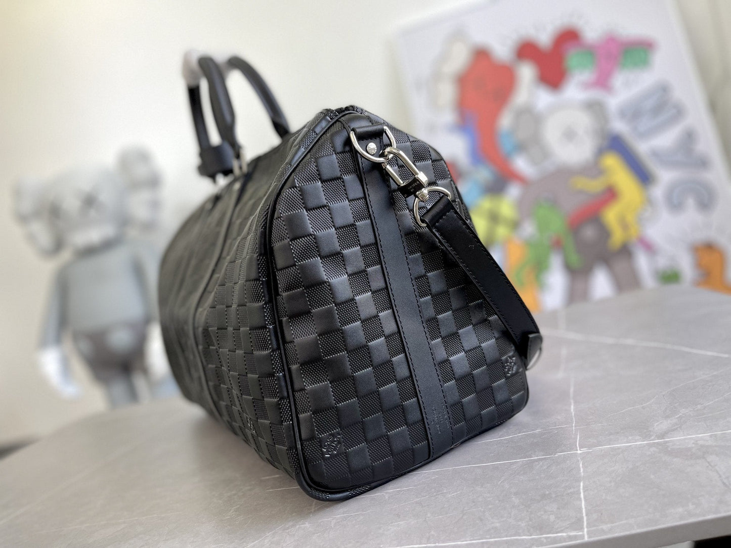 KEEPALL 45 BANDOULIERE BLACK EMPREINTE INFINI