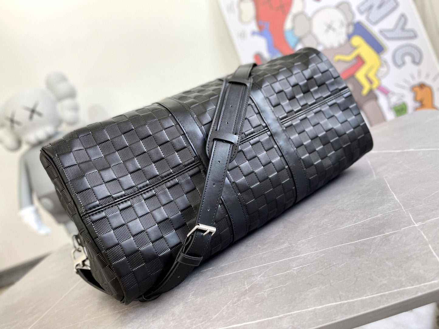 KEEPALL 45 BANDOULIERE BLACK EMPREINTE INFINI