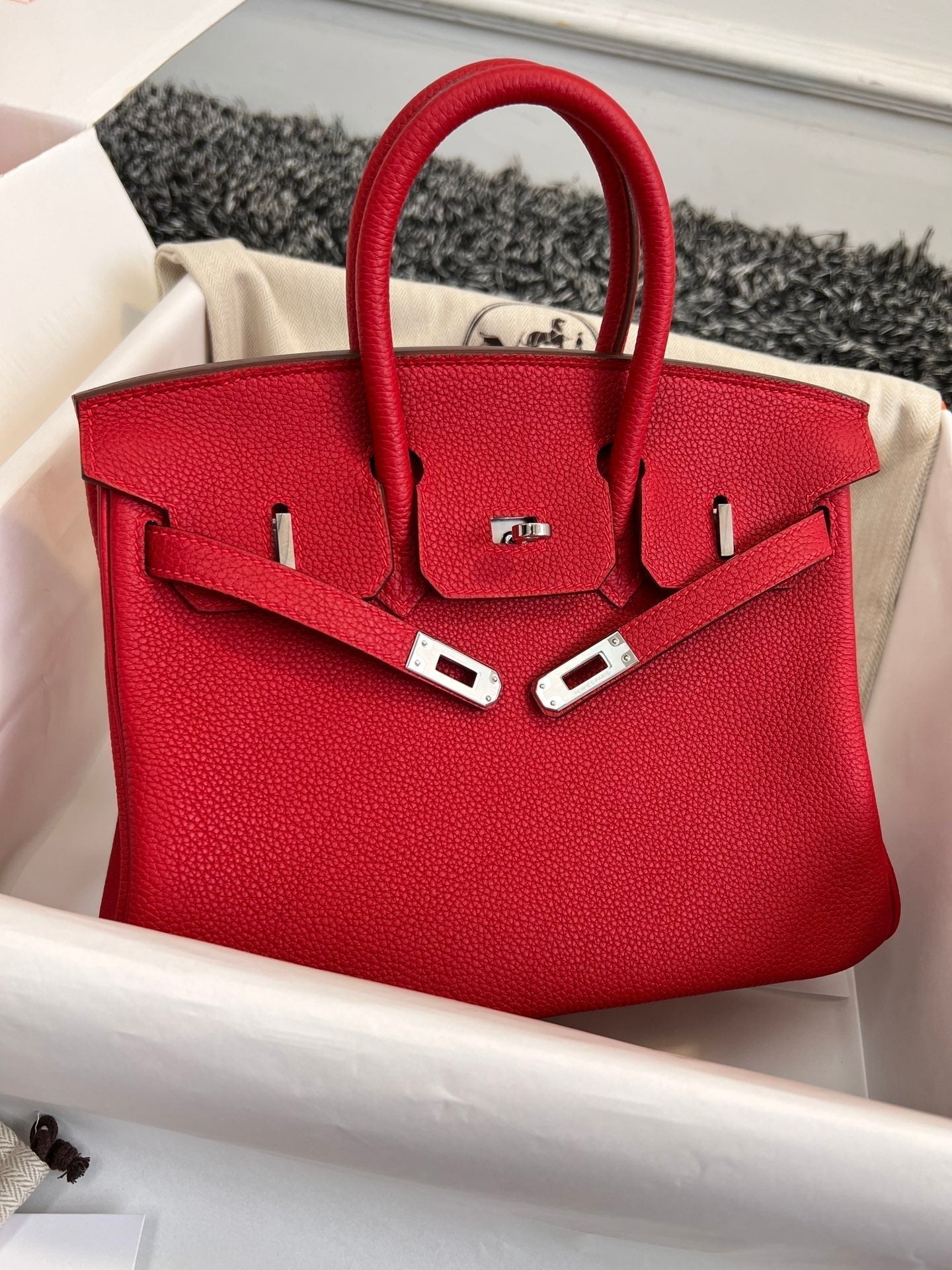 HM BIRKIN 25CM RED TOGO LEATHER SILVER HARDWARE