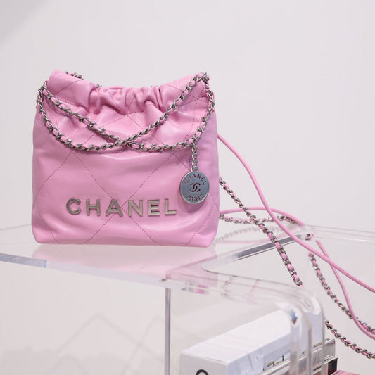 CC HOBO BAG 22 PINK LAMBSKIN SILVER HARDWARE 20CM