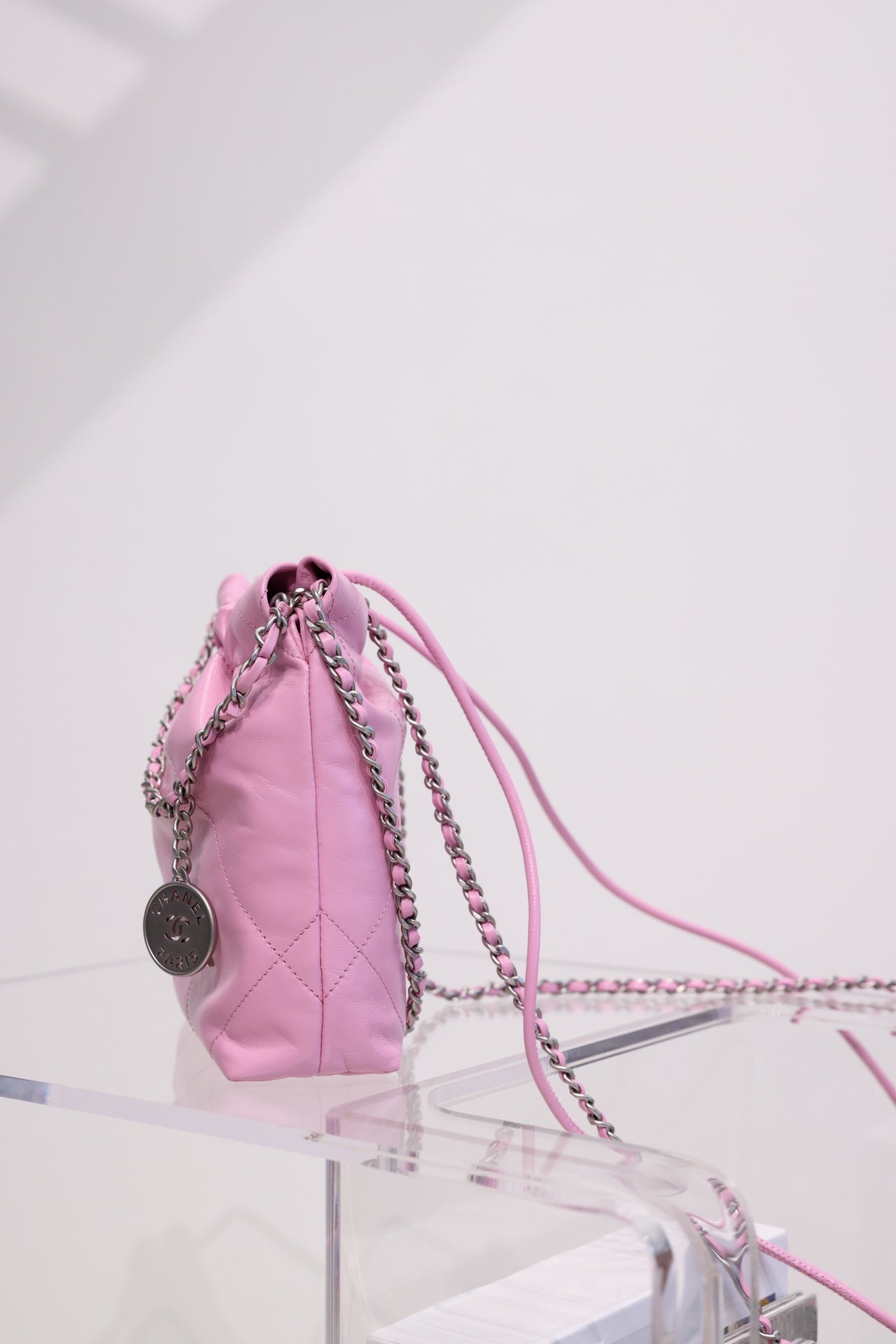 CC HOBO BAG 22 PINK LAMBSKIN SILVER HARDWARE 20CM