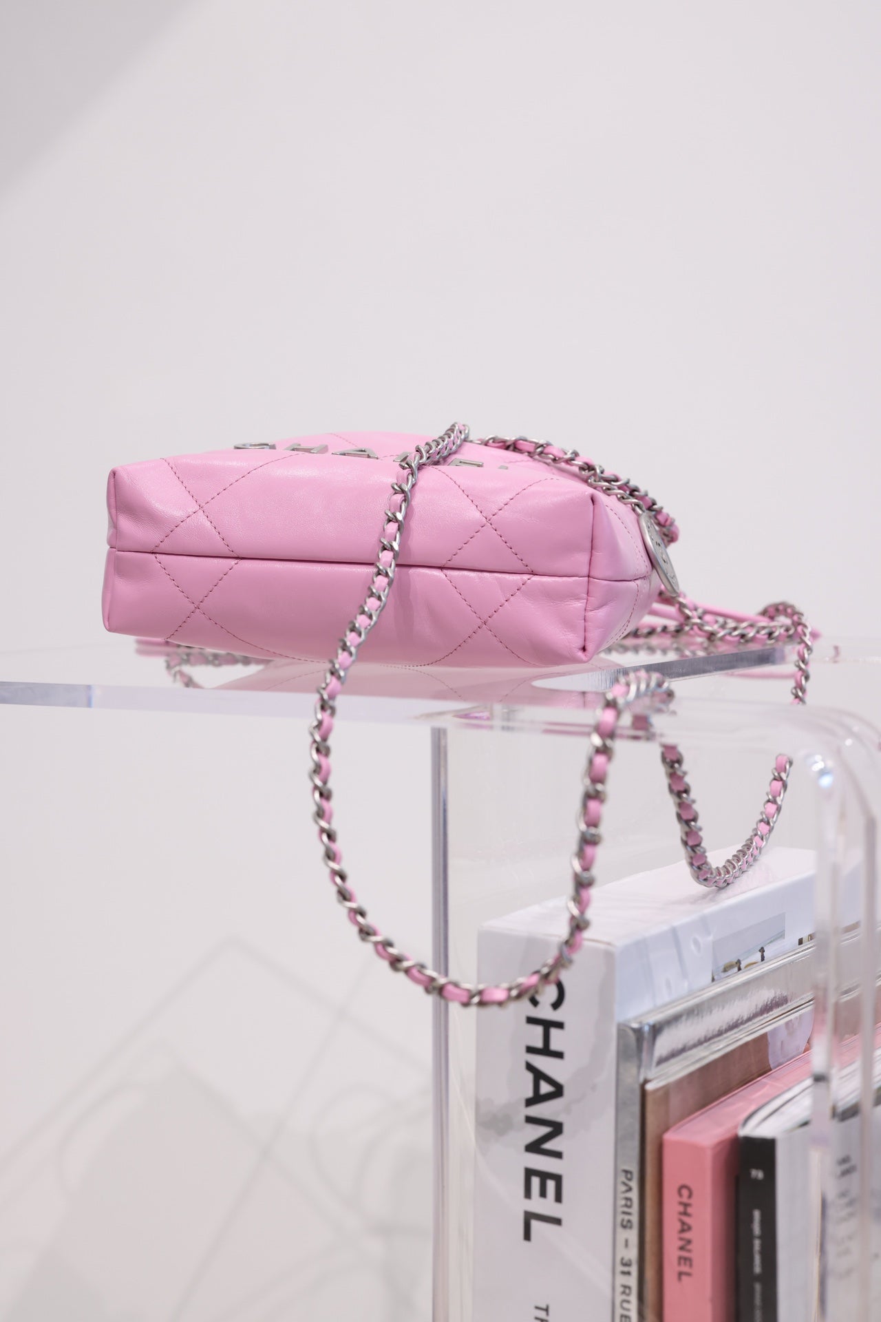 CC HOBO BAG 22 PINK LAMBSKIN SILVER HARDWARE 20CM