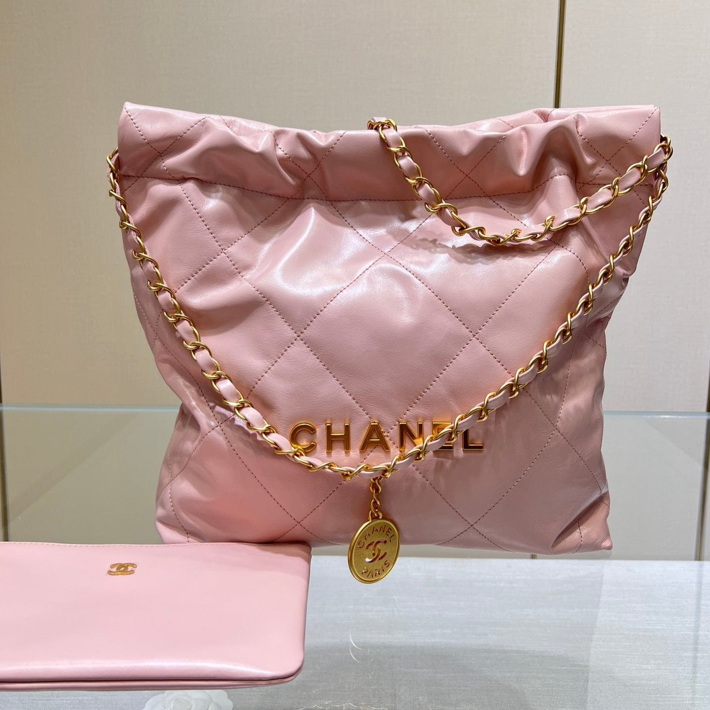 CC HOBO BAG 22 PINK LAMBSKIN GOLD HARDWARE