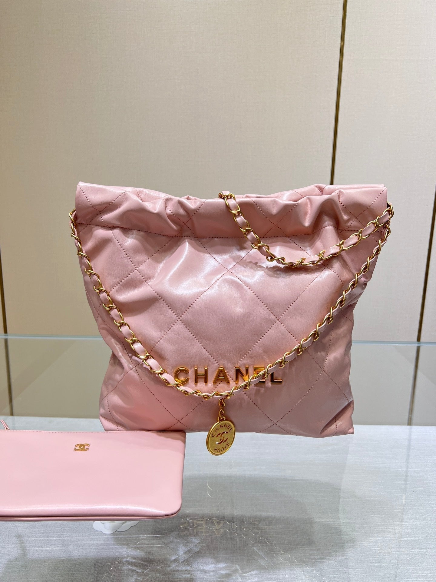 CC HOBO BAG 22 PINK LAMBSKIN GOLD HARDWARE