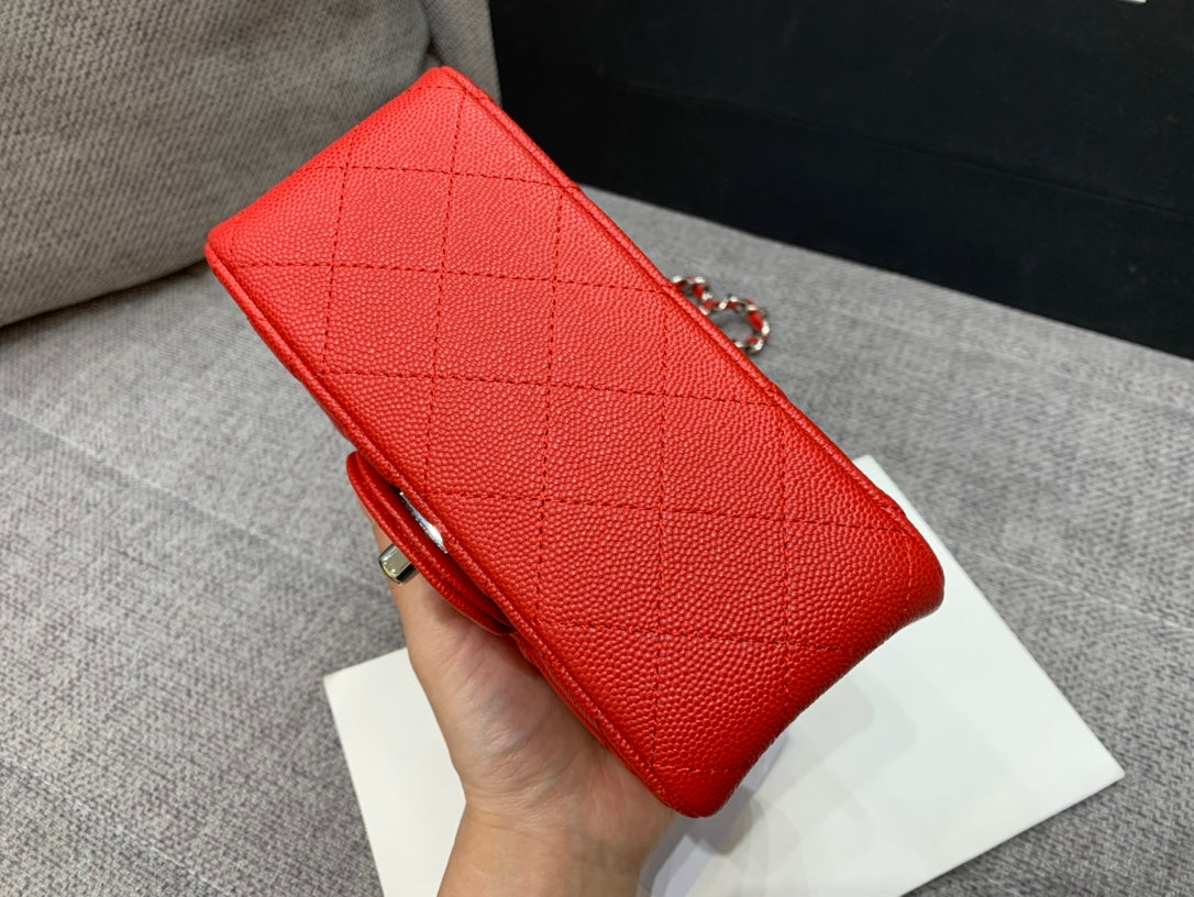 MINI SQUARE FLAP BAG 17CM RED CAVIAR SILVER HARDWARE