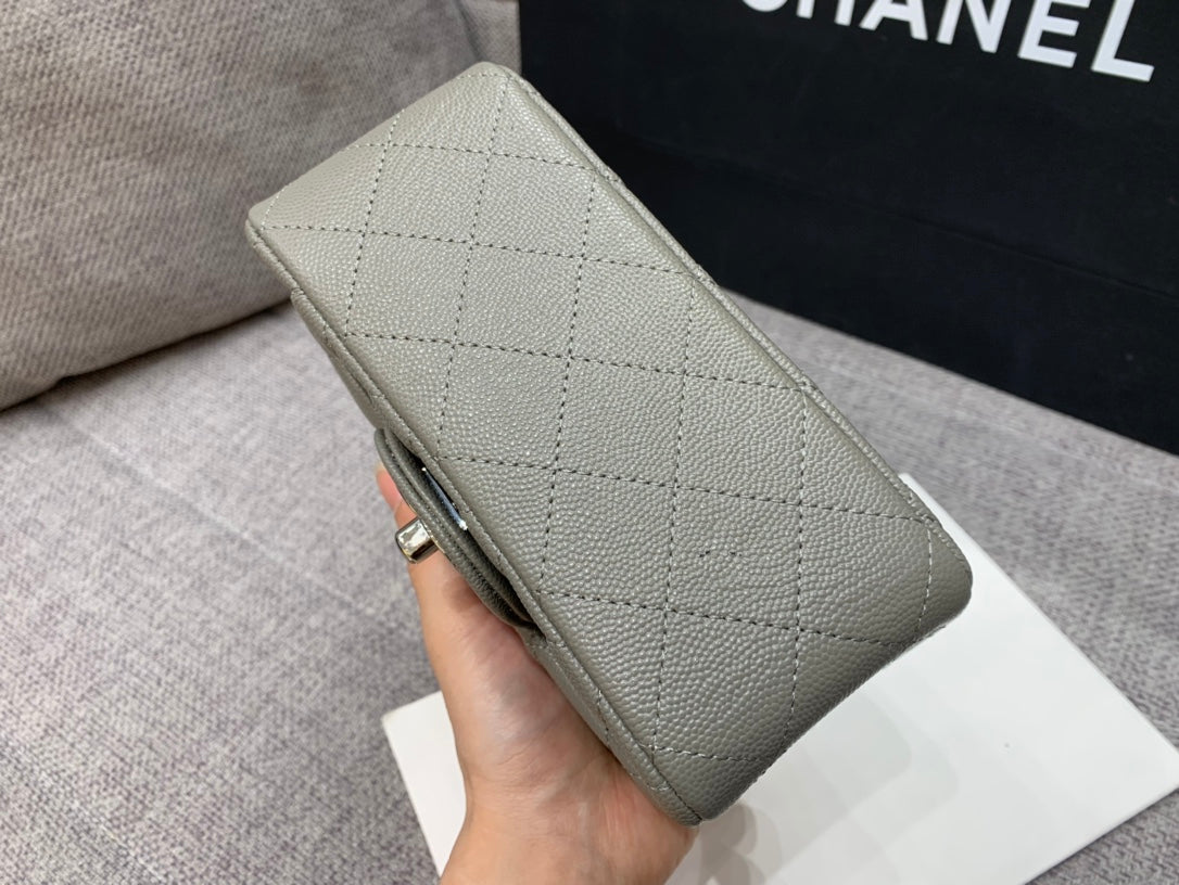 MINI SQUARE FLAP BAG 17CM GREY CAVIAR SILVER HARDWARE