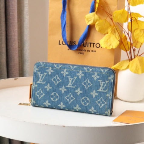 LV MONOGRAM DENIM LEATHER 19CM LONG WALLET