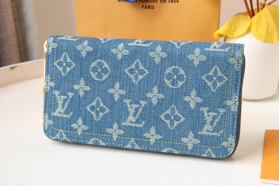 LV MONOGRAM DENIM LEATHER 19CM LONG WALLET