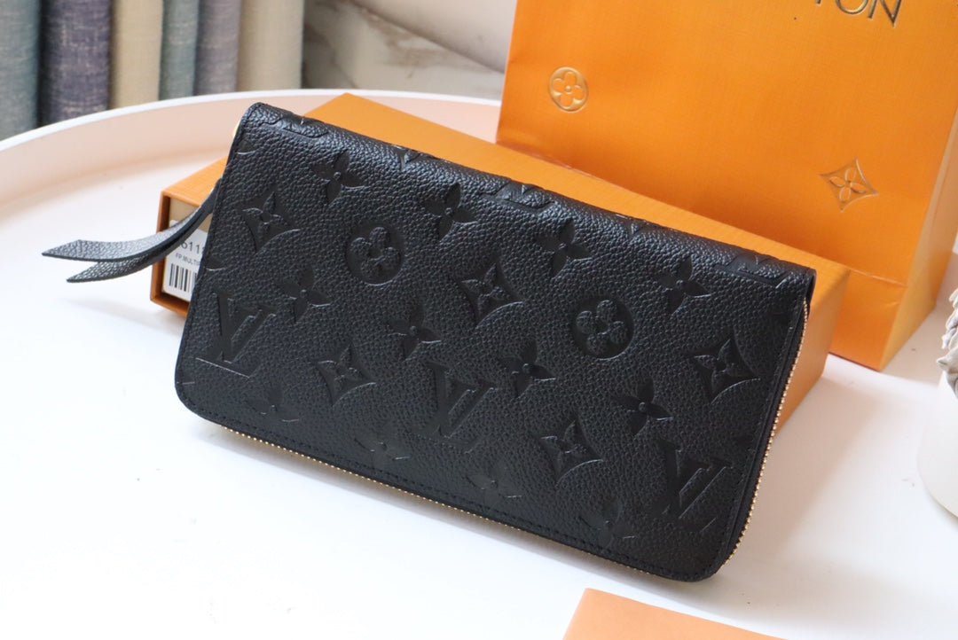 LV ZIPPY WALLET LONG PURSE BLACK MONOGRAM EMPREINTE LEATHER