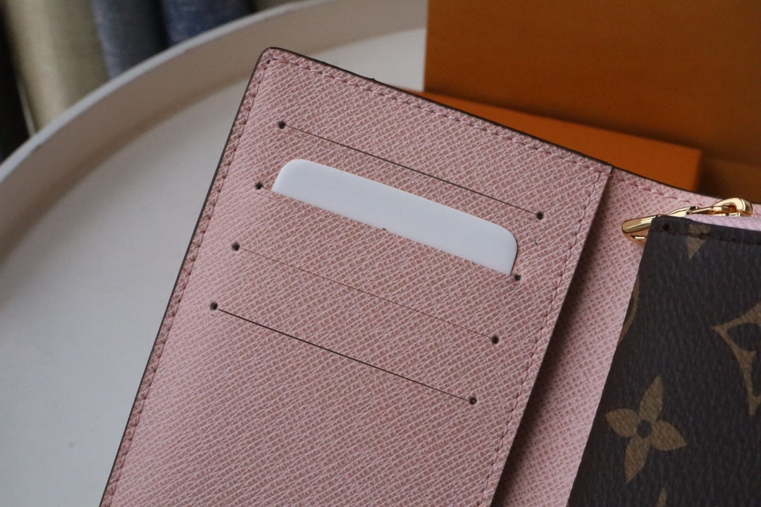 JULIETTE WALLET 13.5 BROWN PINK MONOGRAM CANVAS