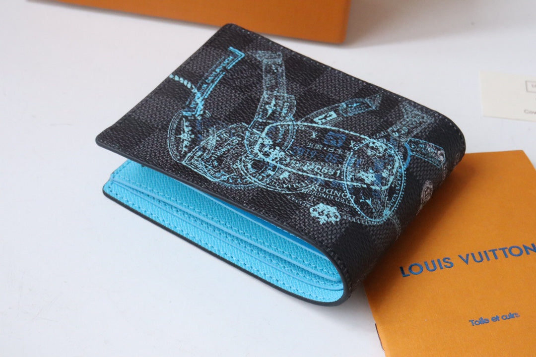 SLENDER WALLET 12 BLACK BLUE CANVAS