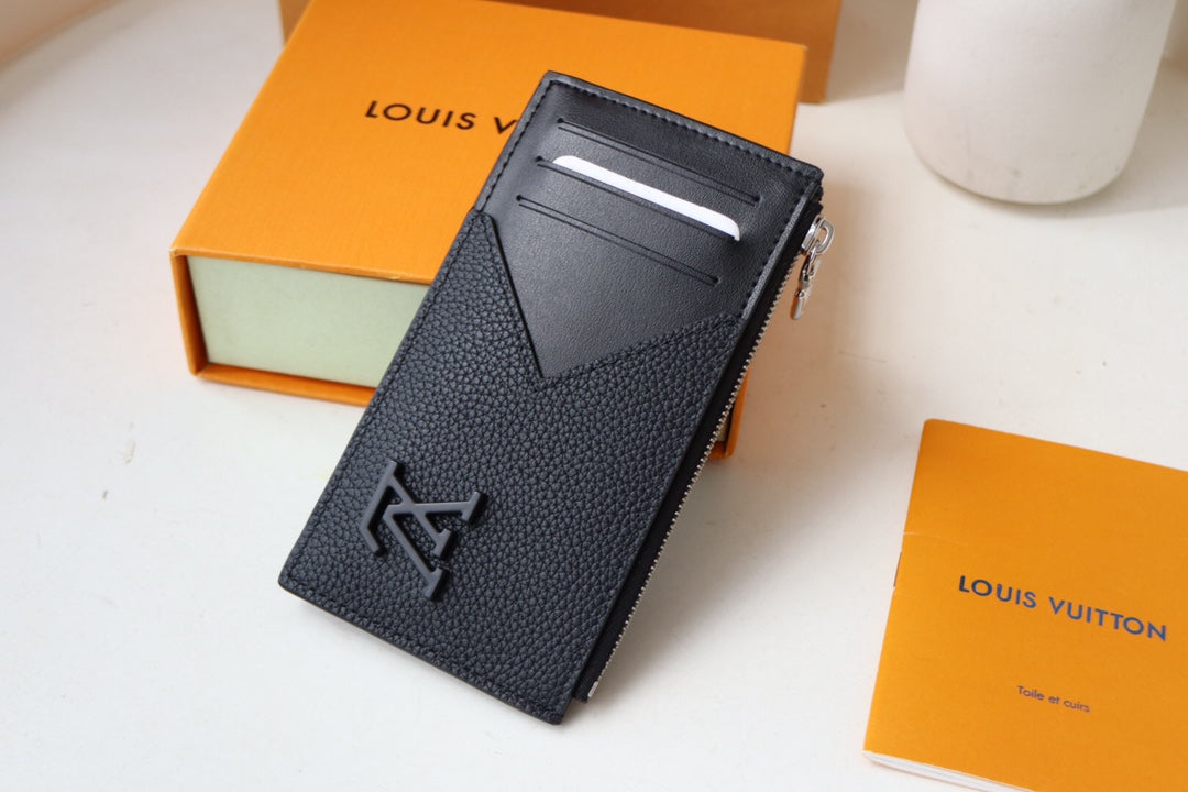 COIN CARD HOLDER 8 BLACK AEROGRAM CALFSKIN