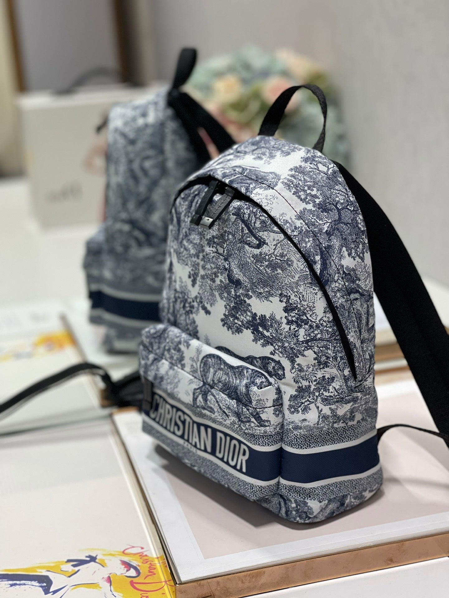 TRAVEL BACKPACK 20CM WHITE BLUE OBLIQUE JACQUARD