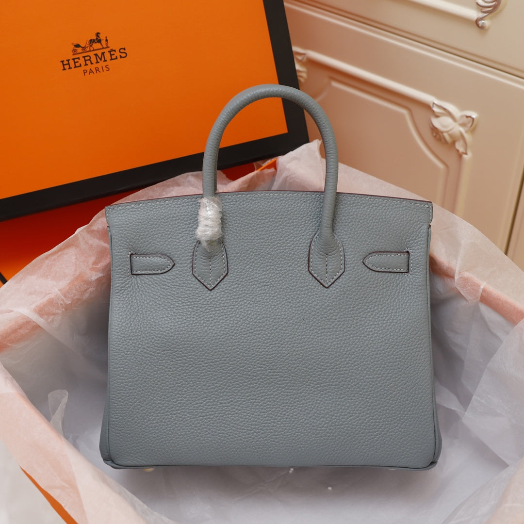 HM BIRKIN BAG 30 TEMPERED GRAY CALFSKIN GOLD BUCKLE