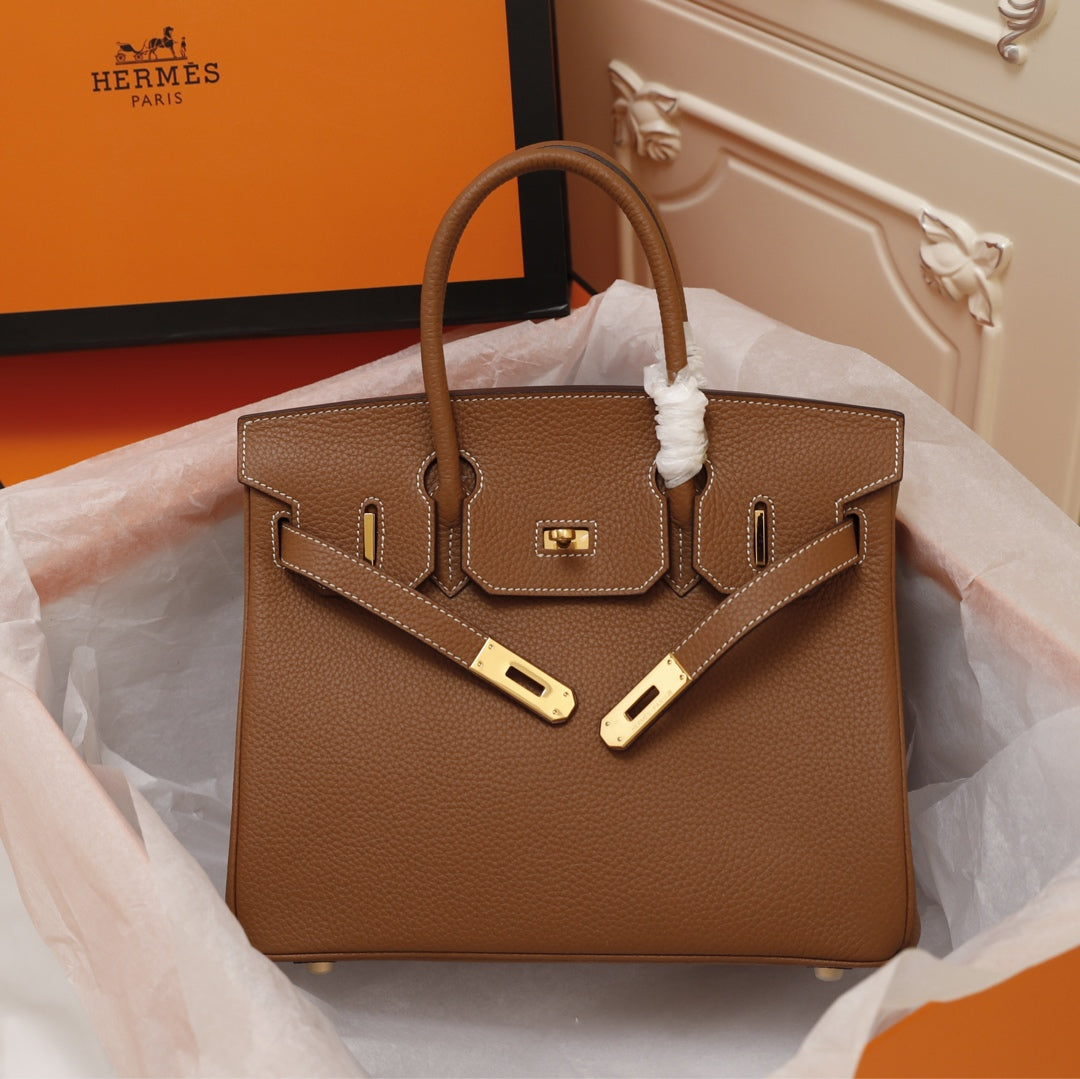 HM BIRKIN BAG 30 BROWN CALFSKIN GOLD BUCKLE