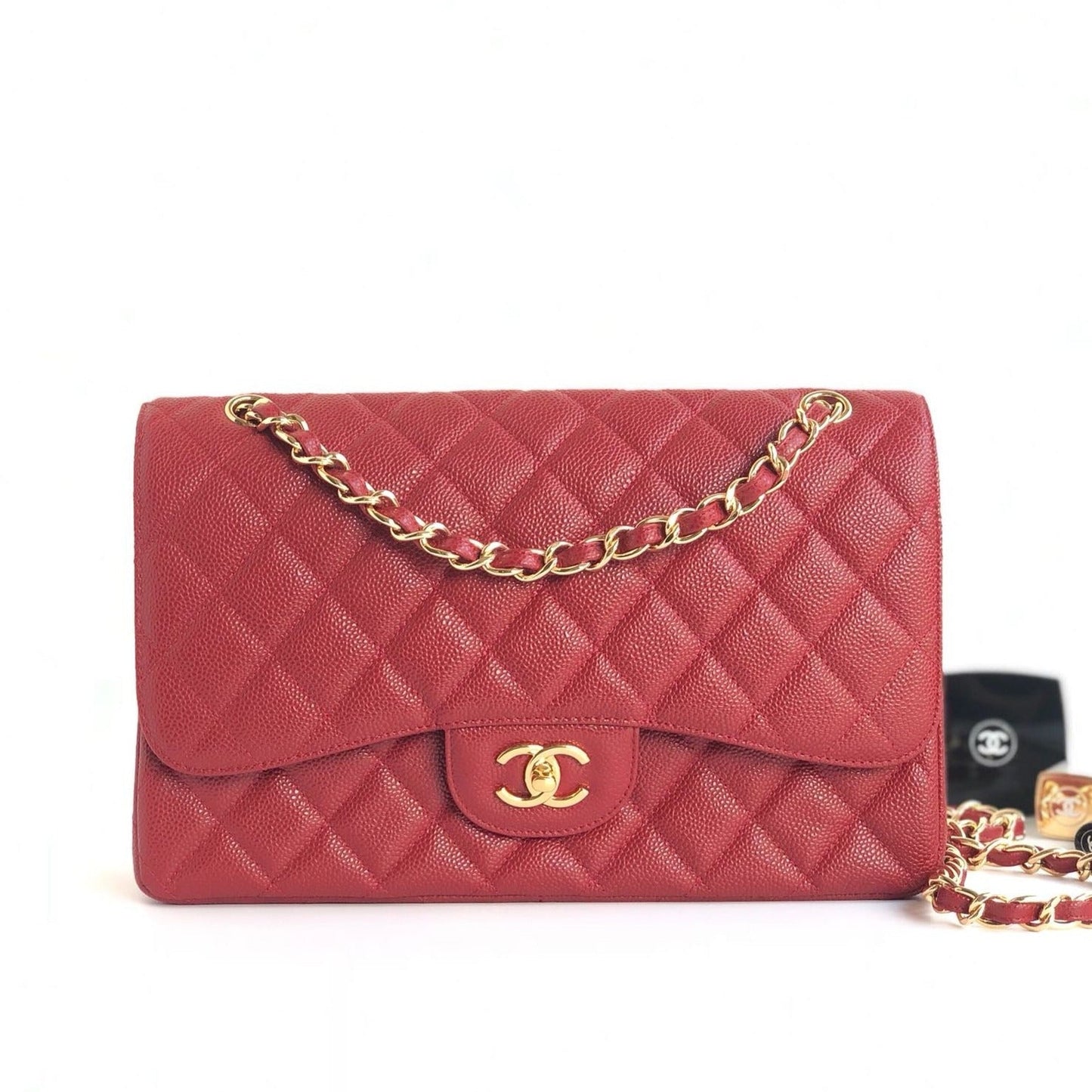 FLAP BAG JUMBO 30CM RED CAVIAR GOLD HARDWARE