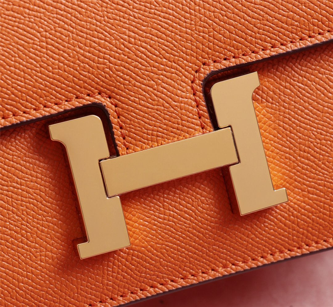 HM CONSTANCE BAGS 19 ORANGE LAMBSKIN GOLD BUCKLE