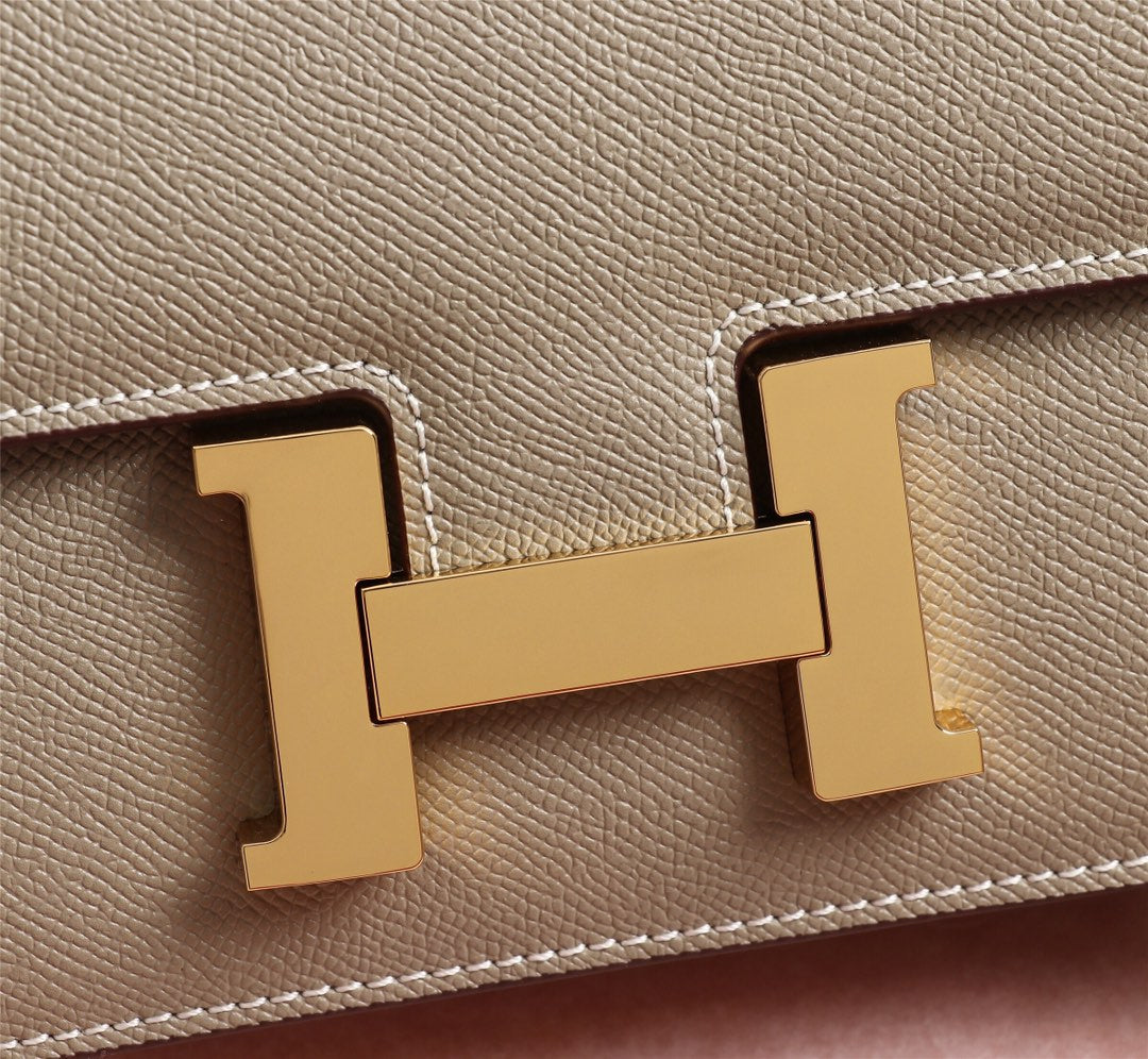 HM CONSTANCE BAGS 19 KHAKI LAMBSKIN GOLD BUCKLE