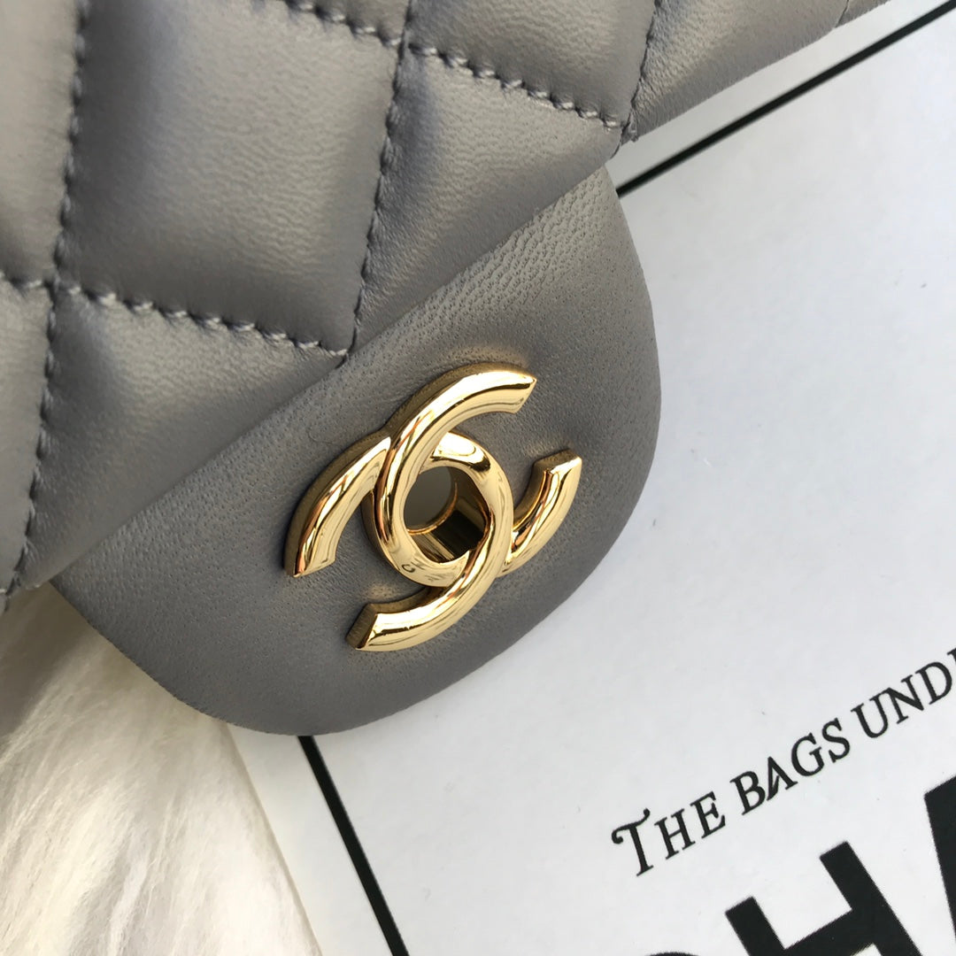 CC MINI 20 BAG IN SHADOW GREY CALFSKIN GOLD HARDWARE