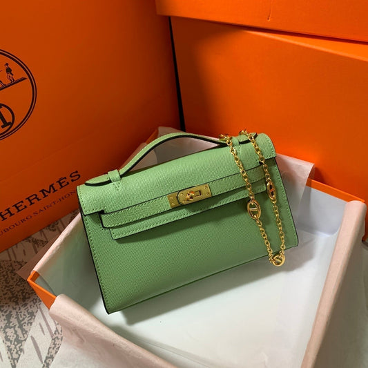 HM KELLY MINI POCHETTE 22 GREEN CALFSKIN