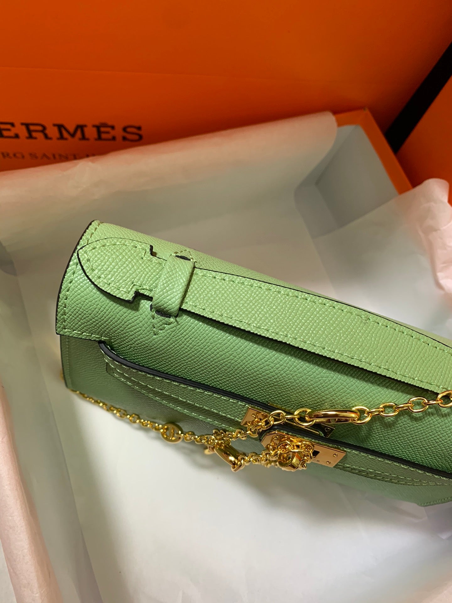 HM KELLY MINI POCHETTE 22 GREEN CALFSKIN