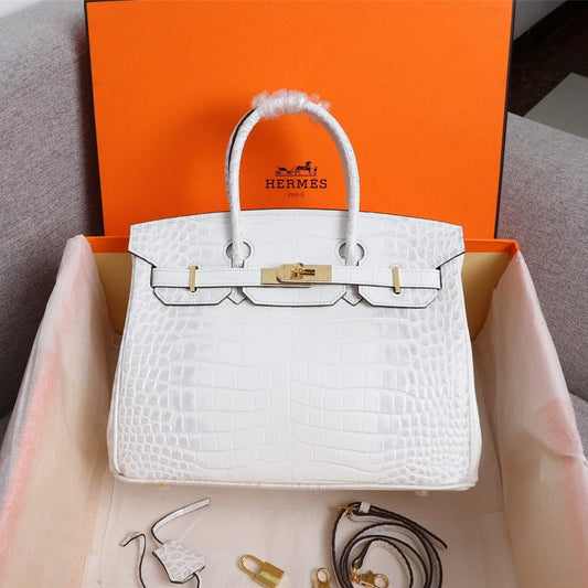 HM BIRKIN BAG 30 ALLIGATOR MOTIF WHITE CALFSKIN