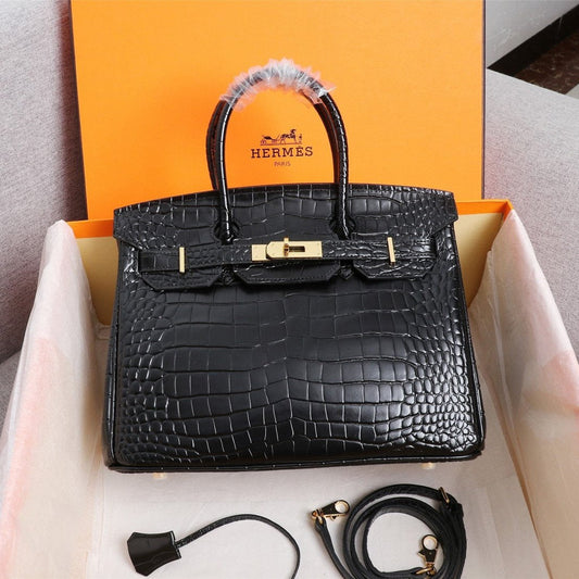 HM BIRKIN BAG 30 ALLIGATOR MOTIF BLACK CALFSKIN