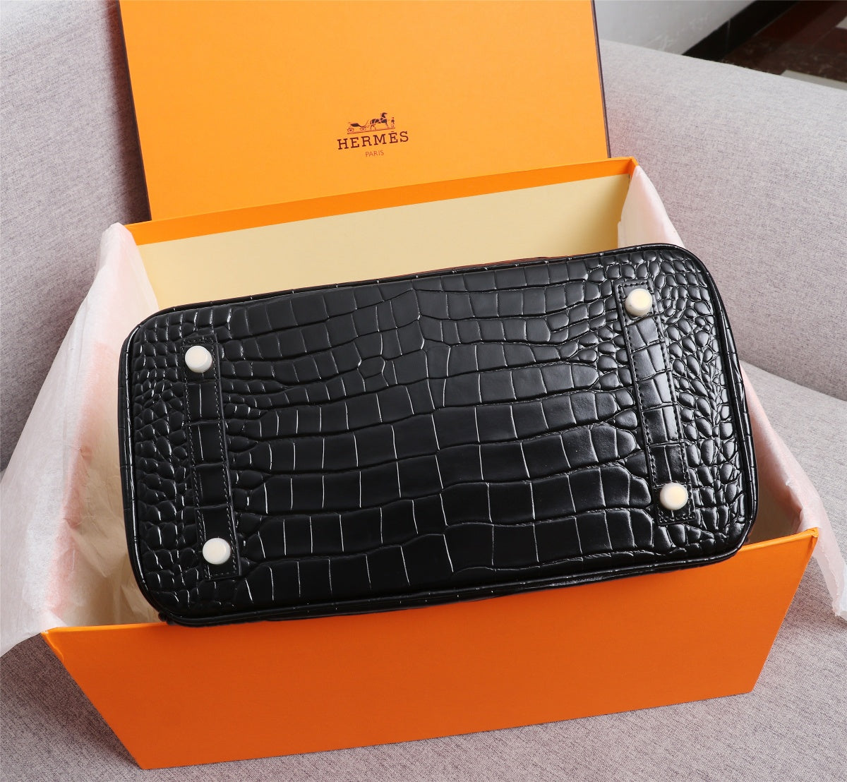 HM BIRKIN BAG 30 ALLIGATOR MOTIF BLACK CALFSKIN