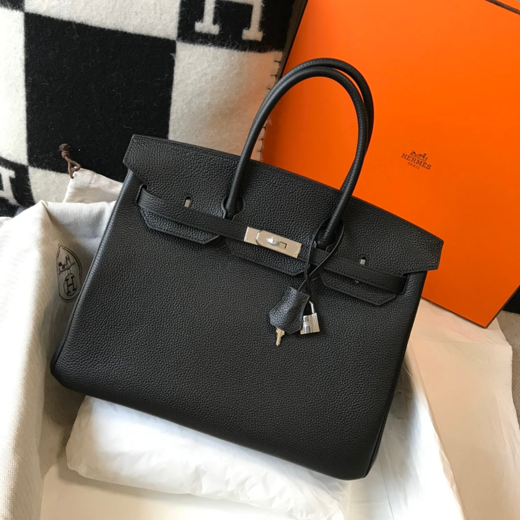 HM BIRKIN 35CM BAG BLACK CALFSKIN SILVER HARDWARE