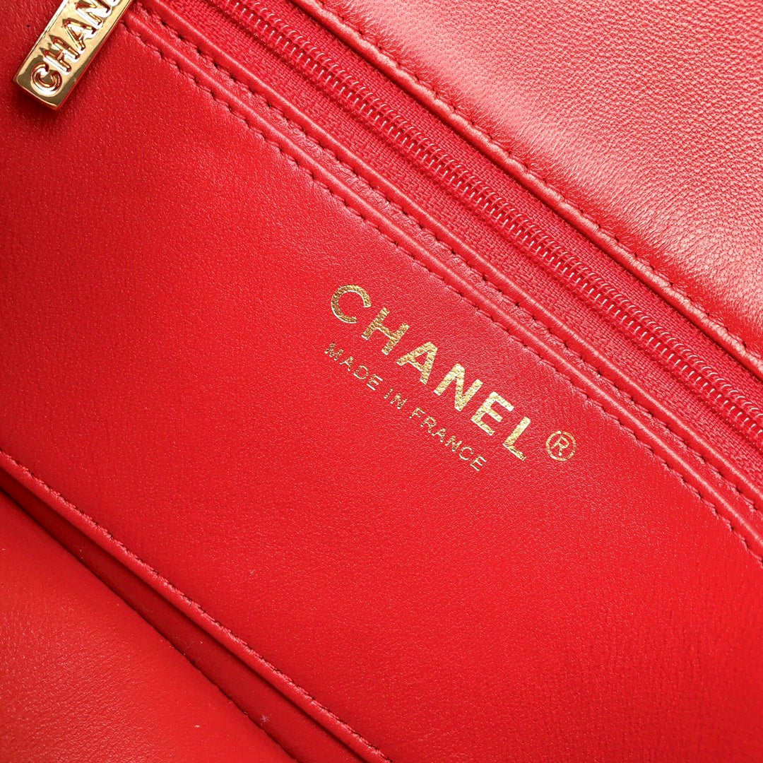 MINI RECTANGLE FLAP BAG 20CM RED LAMBSKIN GOLD HARDWARE