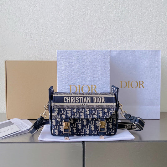 SMALL DIORCAMP BAG 23 OBLIQUE BLUE EMBROIDERY