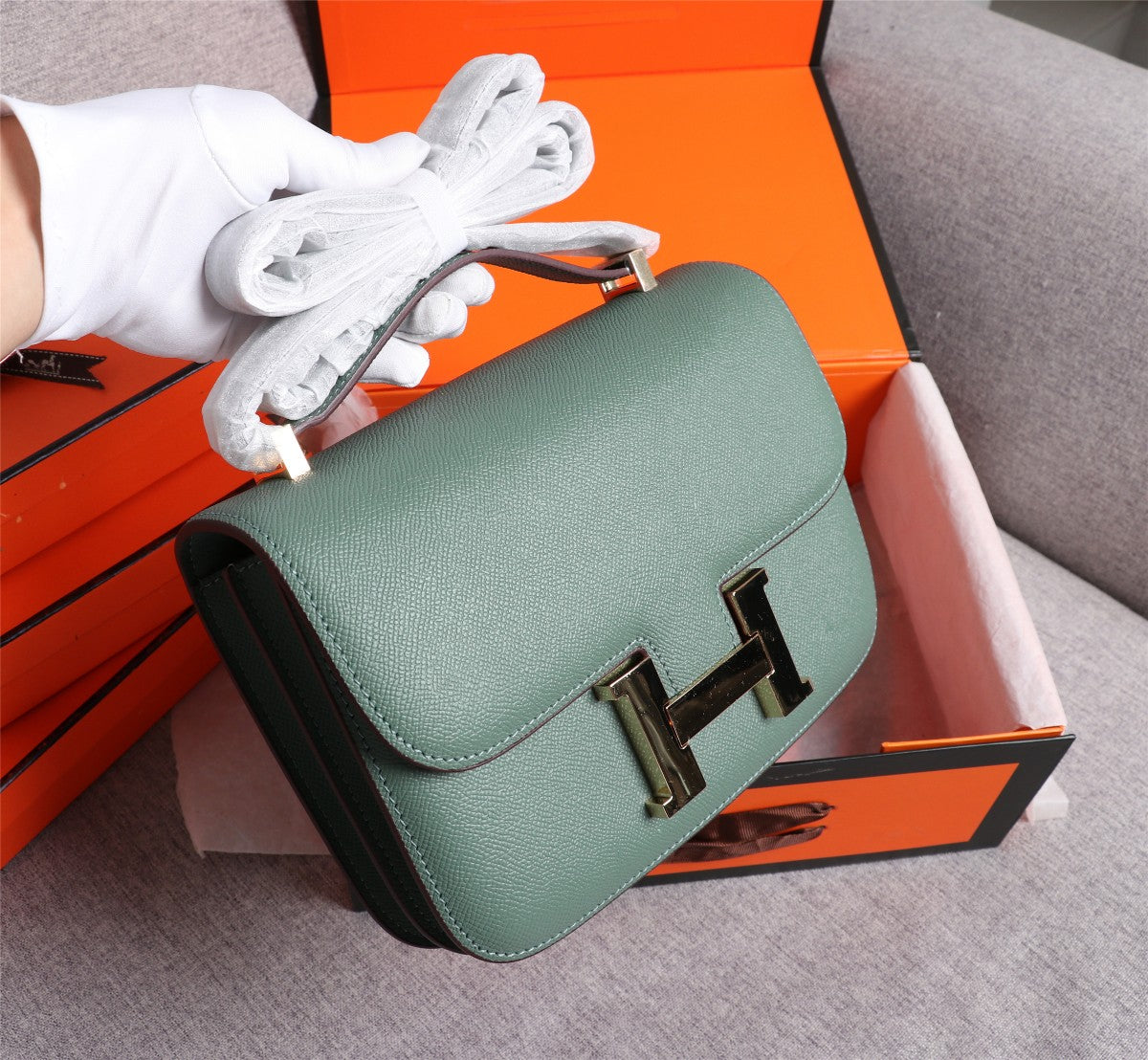 HM CONSTANCE BAGS 19 HUNTER GREEN LAMBSKIN