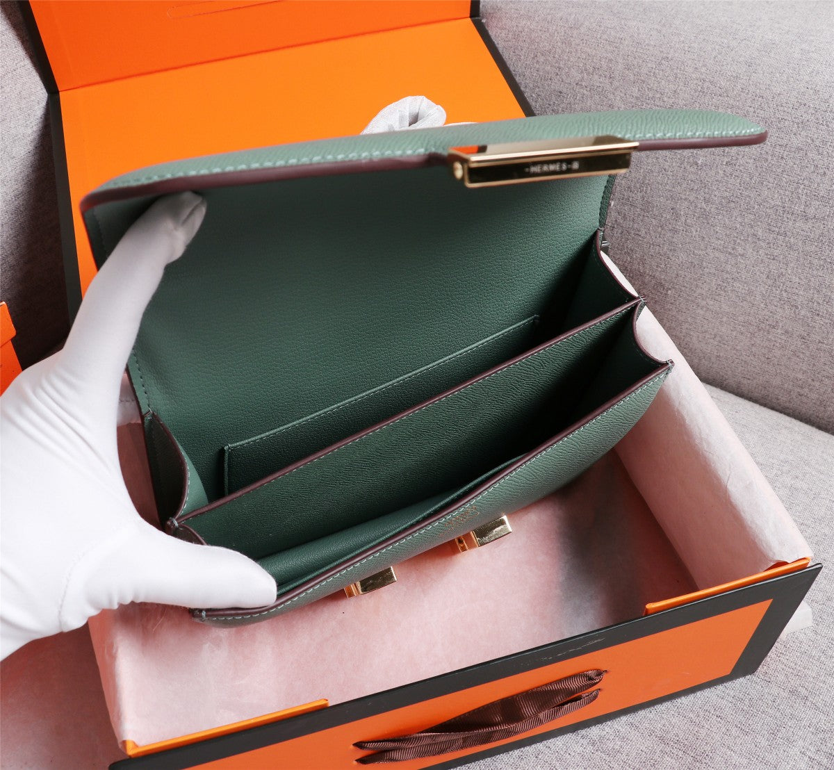 HM CONSTANCE BAGS 19 HUNTER GREEN LAMBSKIN