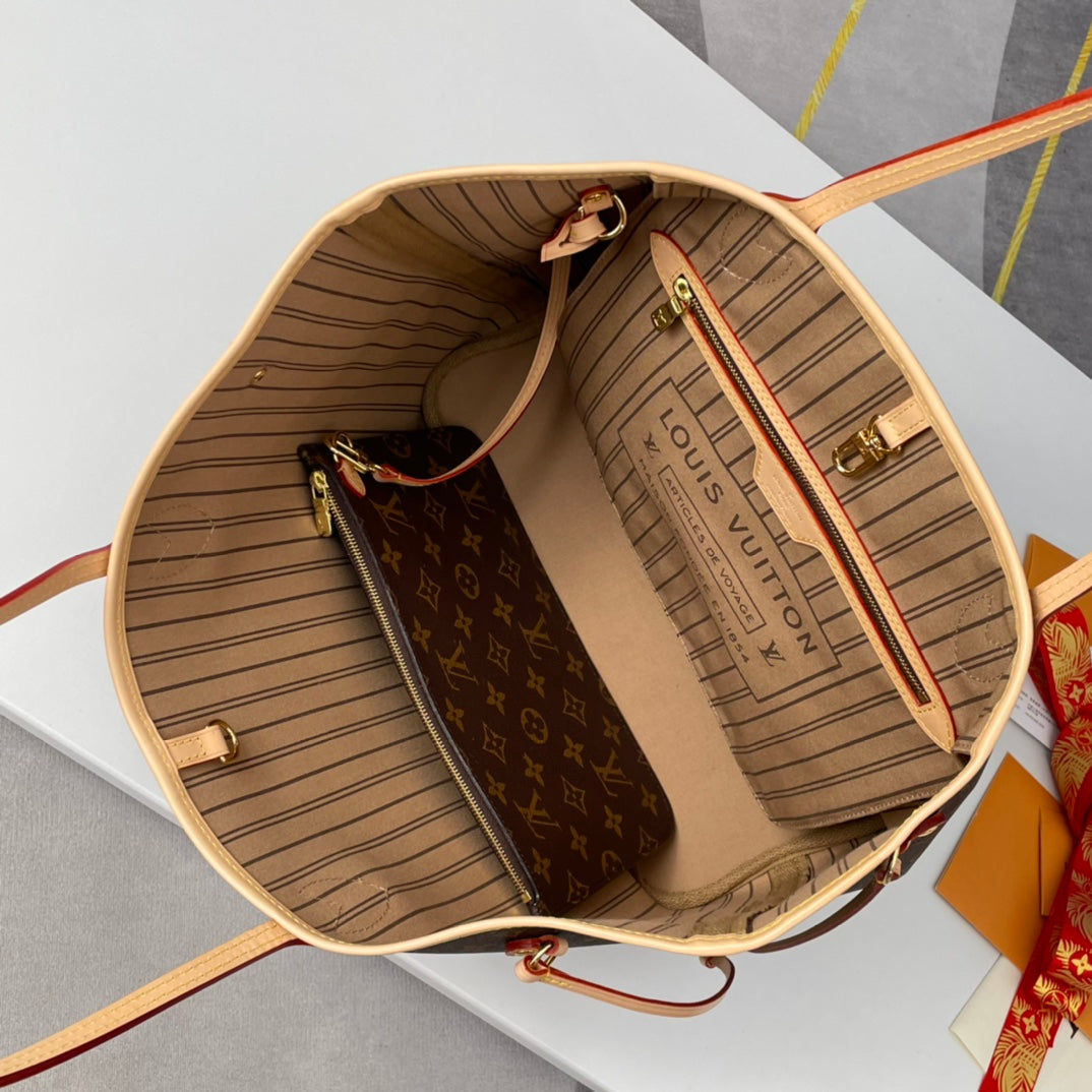 NEVERFULL MM 32 BROWN BEIGE MONOGRAM CANVAS