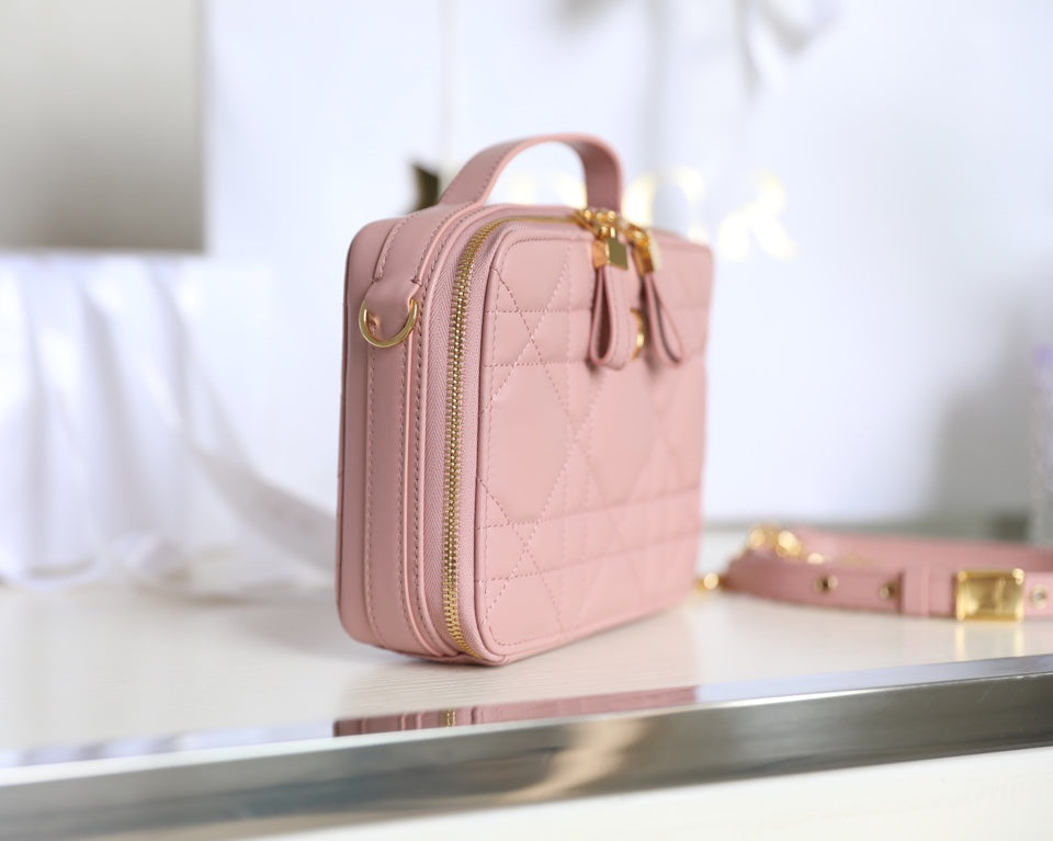 CARO BOX BAG 19 IN LIGHT PINK CALFSKIN