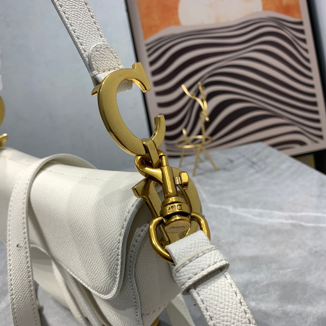 CD Saddle Bag Strap Warm Taupe Grained White Calfskin