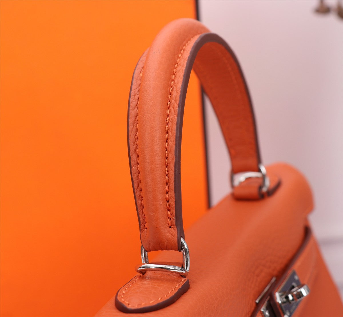 HM KELLY BAG 28 ORANGE CALFSKIN SILVER HARDWARE