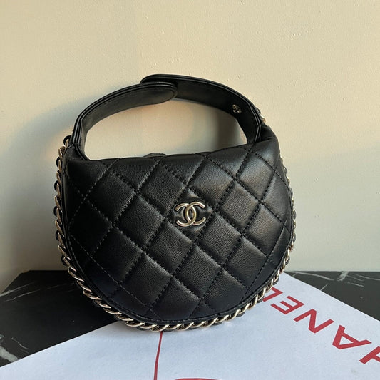 MINI HOBO BAG 16 IN BLACK LAMBSKIN