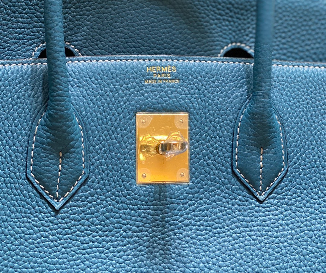 HM BIRKIN 35CM BAG CERULEAN CALFSKIN GOLD HARDWARE