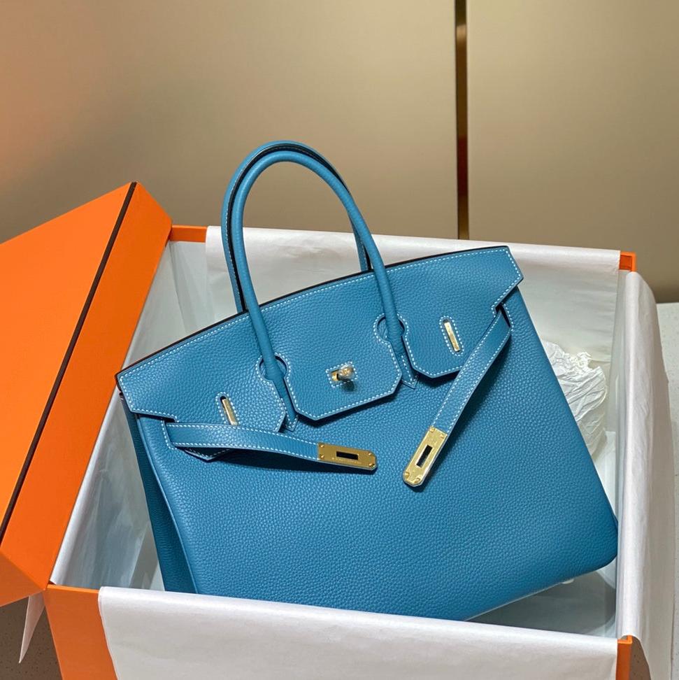 HM BIRKIN 35CM BAG CERULEAN CALFSKIN GOLD HARDWARE