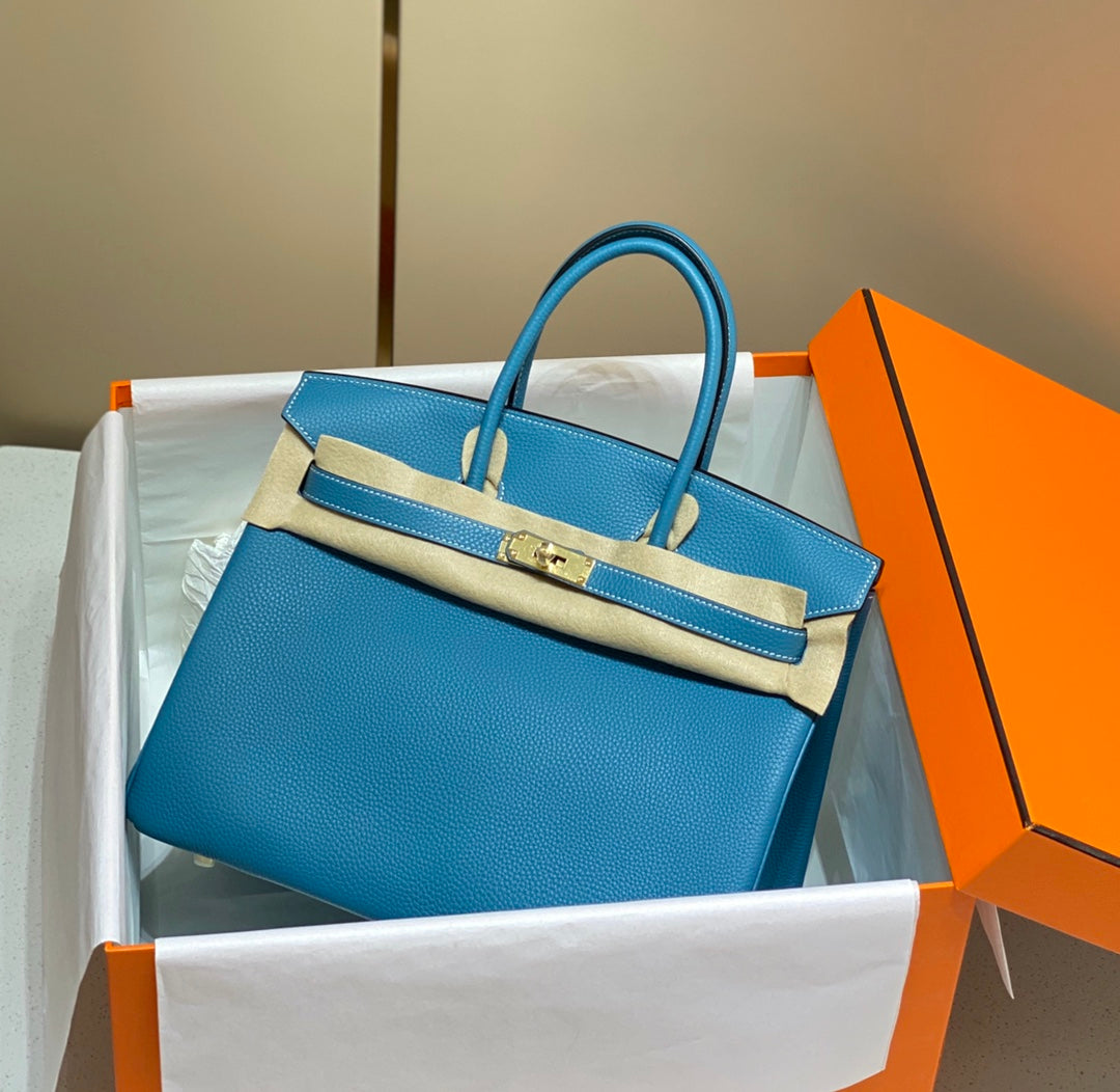 HM BIRKIN 35CM BAG CERULEAN CALFSKIN GOLD HARDWARE