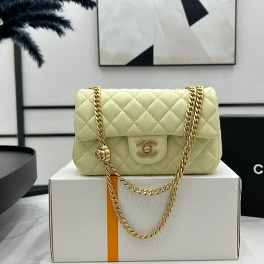 CC SMALL 20 FLAP BAG IN NEON YELLOW CALFSKIN GOLD HARDWARE