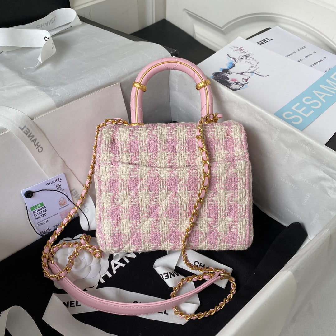 CC MINI 15 BAG IN LIGHT PINK MIX WHITE WOOL TWEED