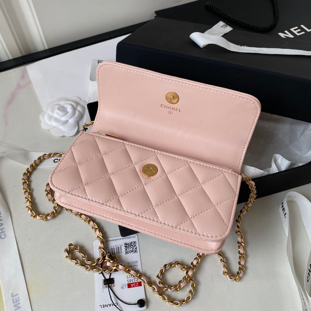 CC MINI 17 BAG IN LIGHT PINK CALFSKIN GOLD HARDWARE