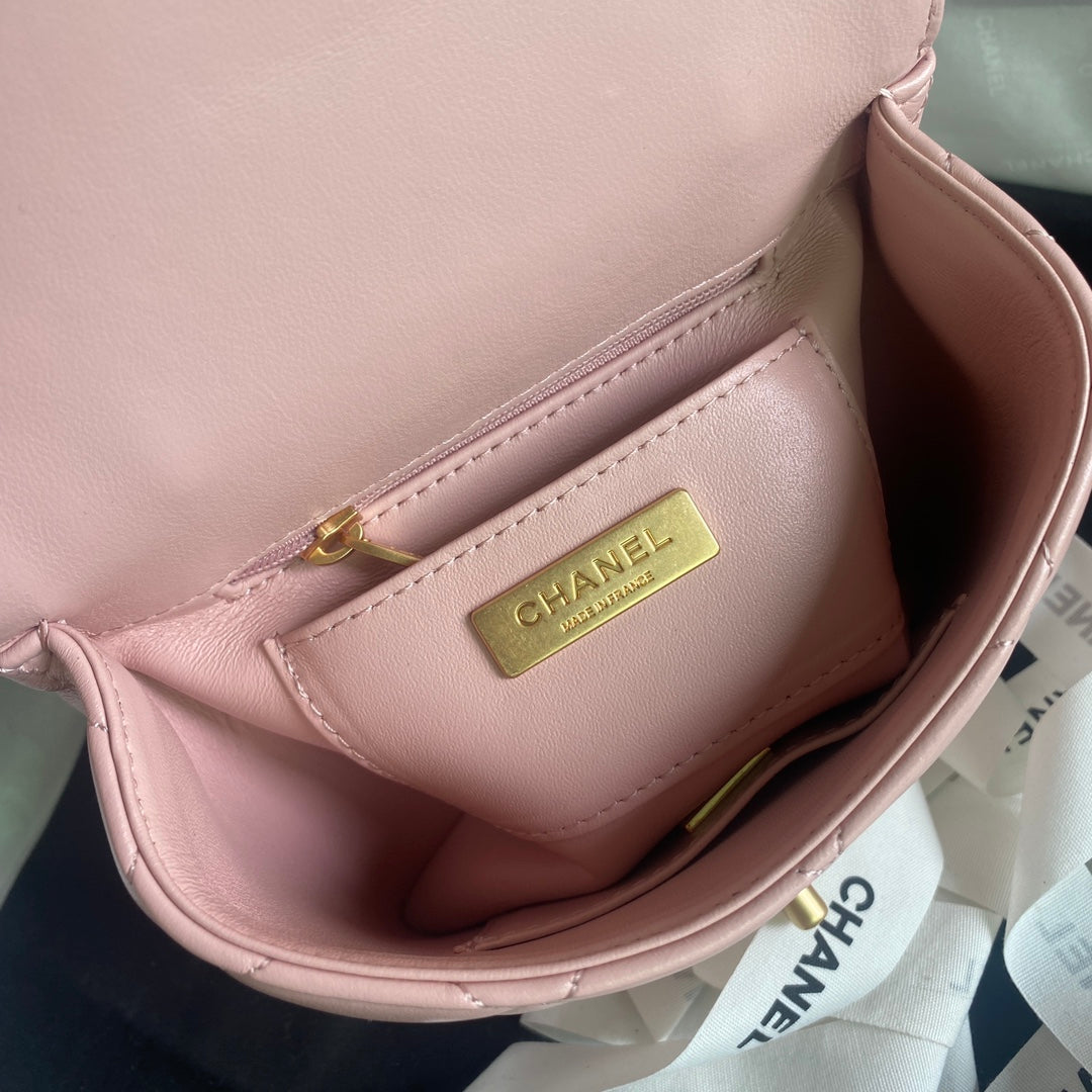 CC MINI 15 BAG IN LIGHT PINK CALFSKIN GOLDEN HARDWARE