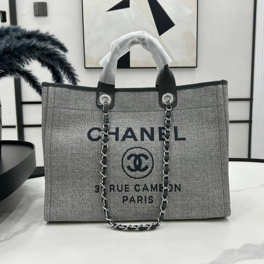 CC DEAUVILLE LARGE 38 TOTE BAG IN GREY CANVAS WITH BLACK LOGO