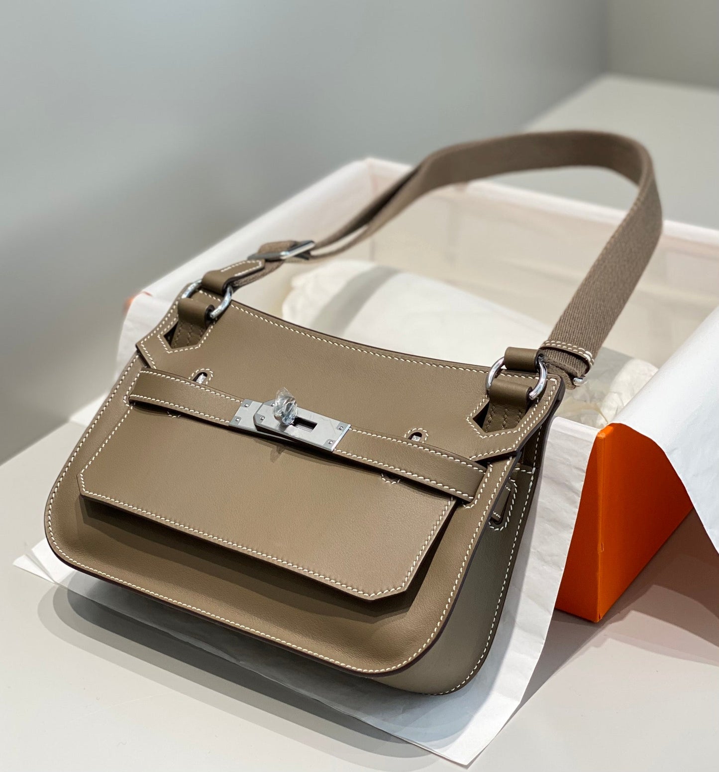 HM JYPSIÈRE MINI 23 TAN CALFSKIN SILVER HARDWARE